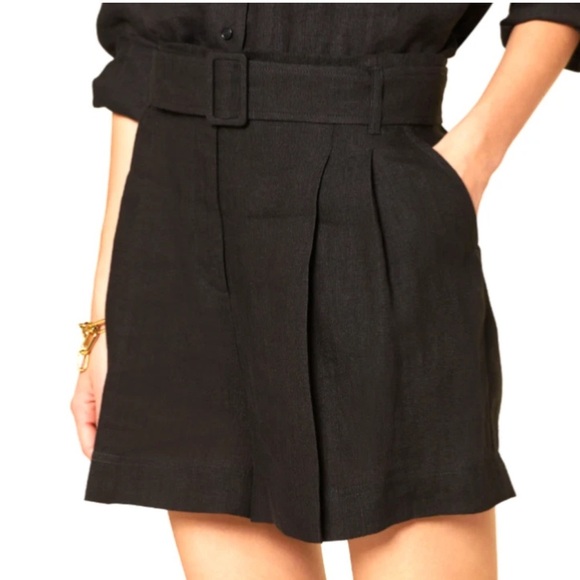 MARELLA Pants - MARELLA by Max Mara Panama Linen Pleated High Waist Belted Shorts Black NWT $225